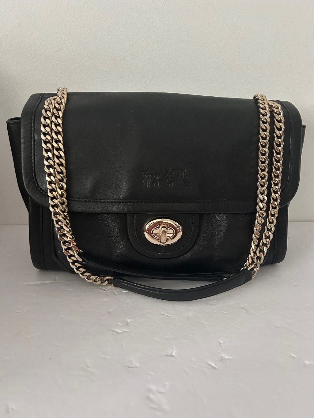 Coach Black Leather Ranger Flap Adjustable Chain Strap Tote Crossbody.